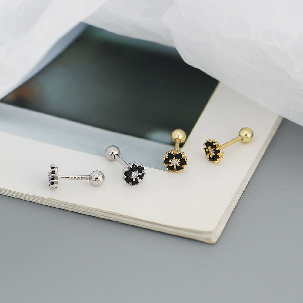 clous d'oreilles en argent sterling et zircon en forme de fleur