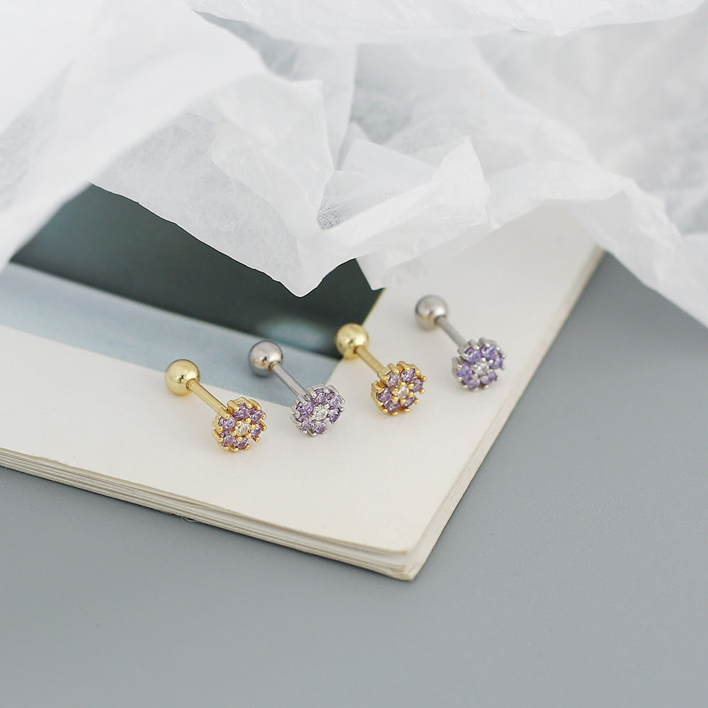 clous d'oreilles en argent sterling et zircon en forme de fleur