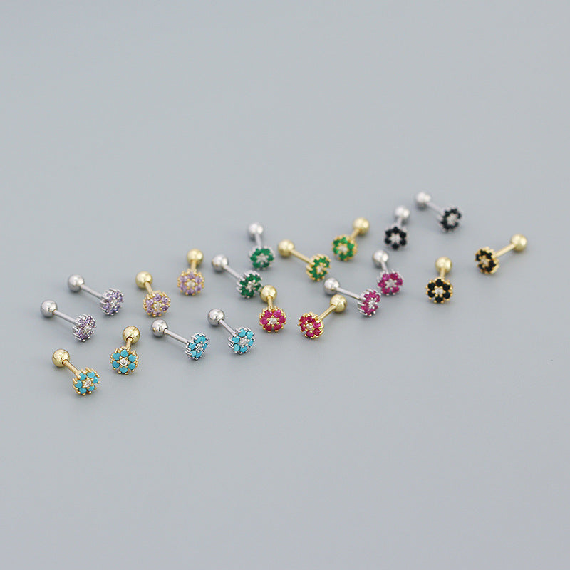 clous d'oreilles en argent sterling et zircon en forme de fleur