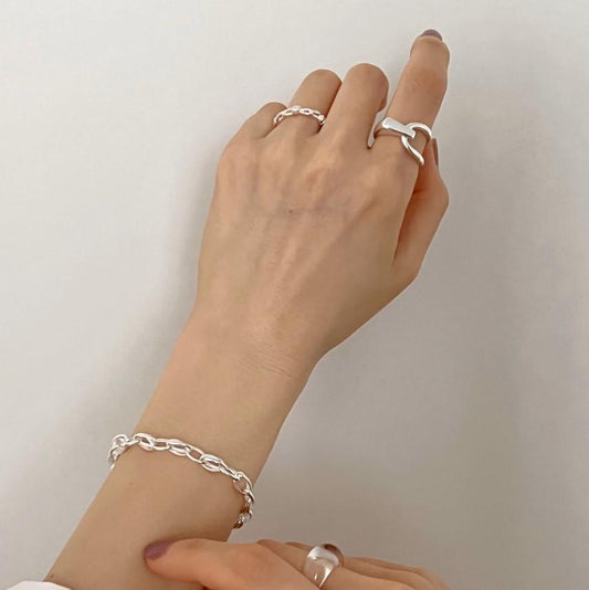 geometric 925 Sterling Silver Open Adjustable Ring