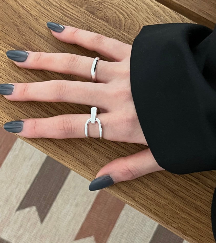 geometric 925 Sterling Silver Open Adjustable Ring