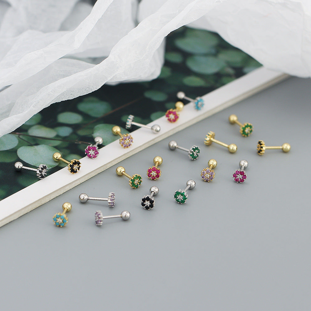 clous d'oreilles en argent sterling et zircon en forme de fleur