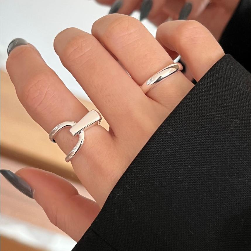 geometric 925 Sterling Silver Open Adjustable Ring