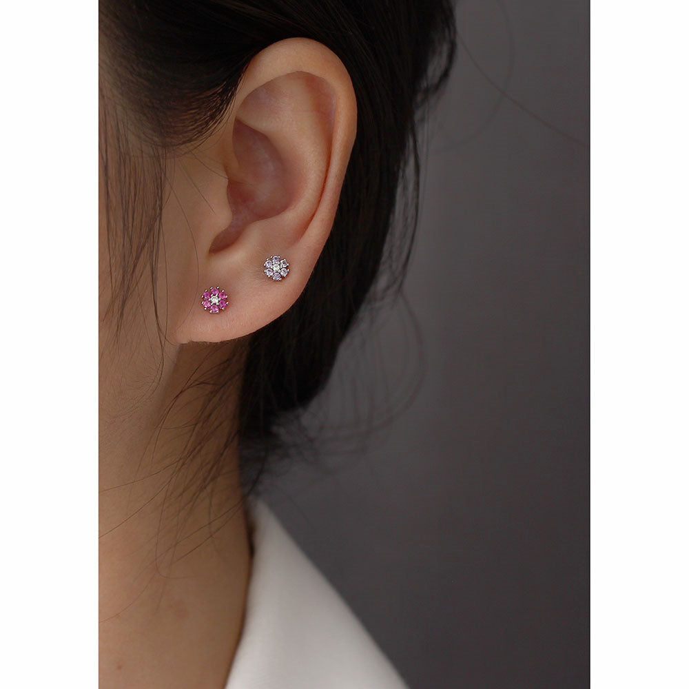clous d'oreilles en argent sterling et zircon en forme de fleur