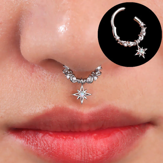 Anneau de nez à cliquet en cristal pour septum