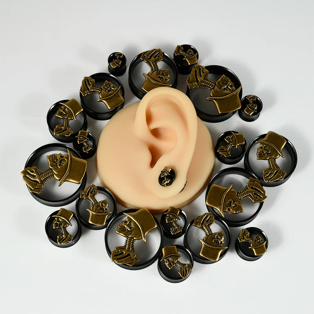 Totenkopf Braut & Bräutigam Edelstahl Ohr Tunnel Plug