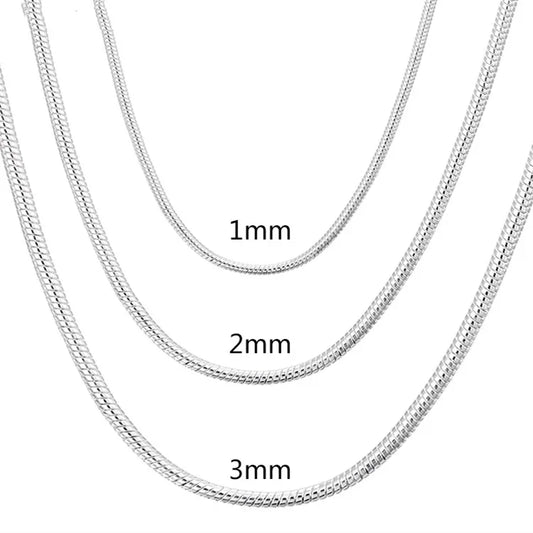 1MM/2MM/3MM Massive Schlangenkette aus 925er Sterlingsilber