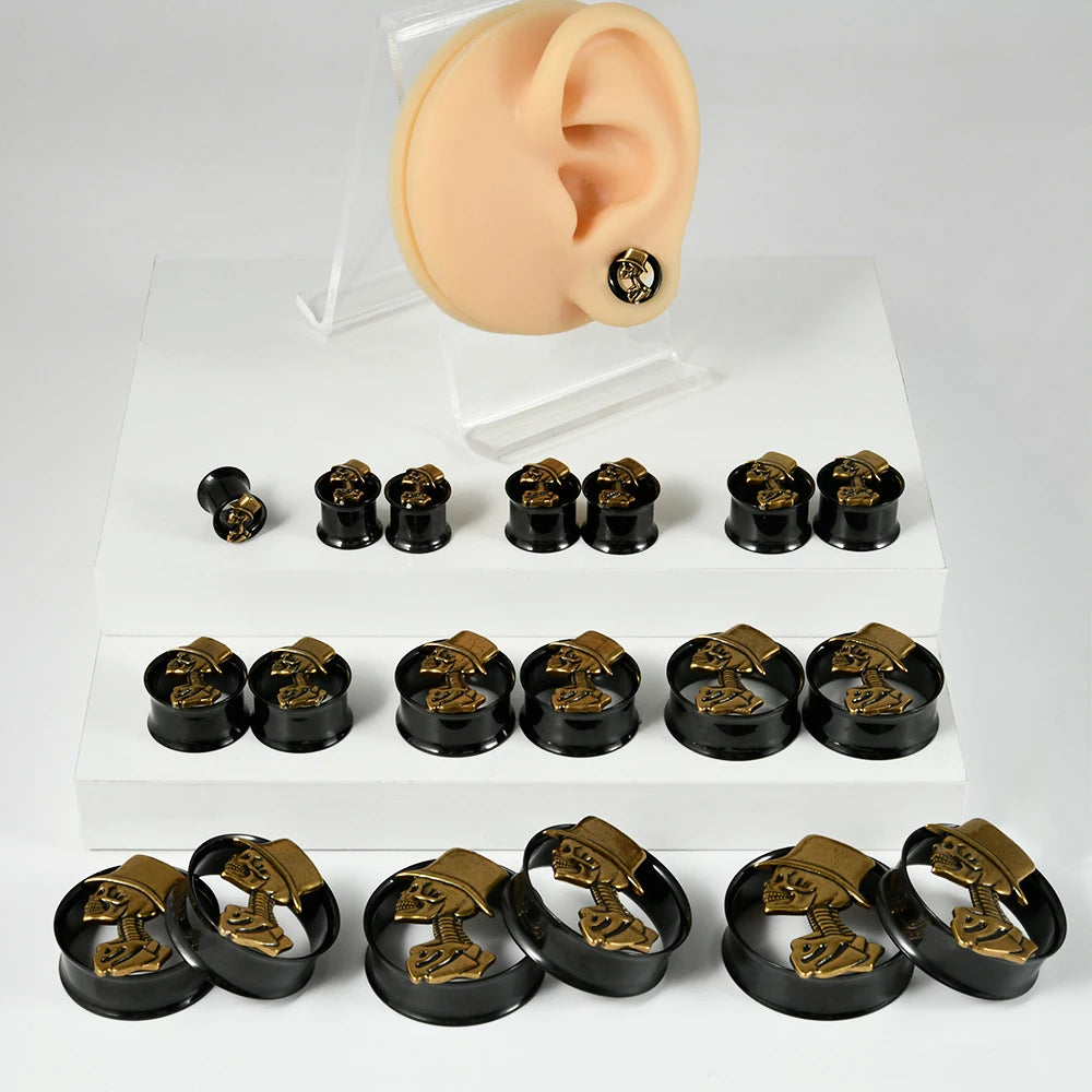 Totenkopf Braut & Bräutigam Edelstahl Ohr Tunnel Plug