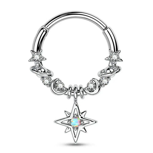 Anneau de nez à cliquet en cristal pour septum