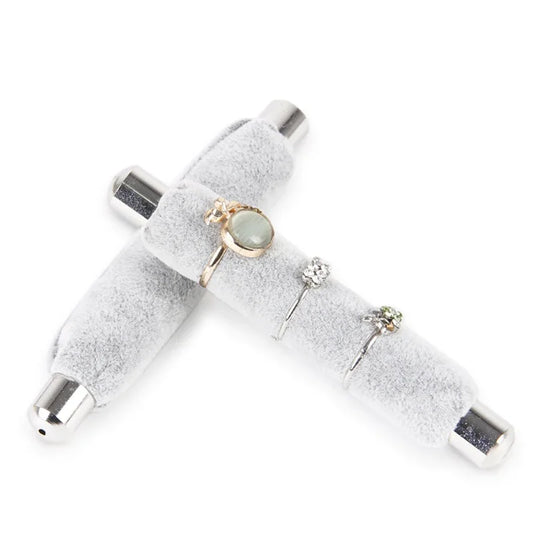 Présentoir à bijoux empilable en velours gris/lin