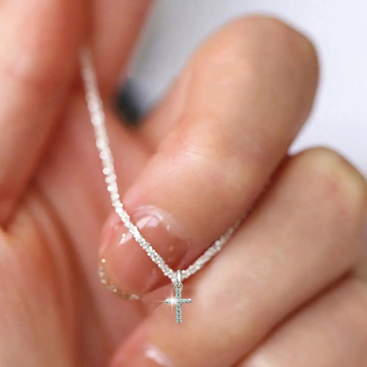 Silber Kreuz Zirkon Geometrische 925 Sterling Halskette