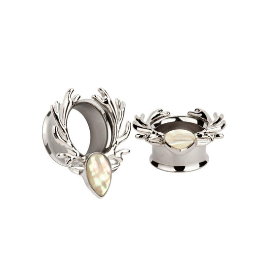 Deer Antlers Opal Silver Ear Tunnel