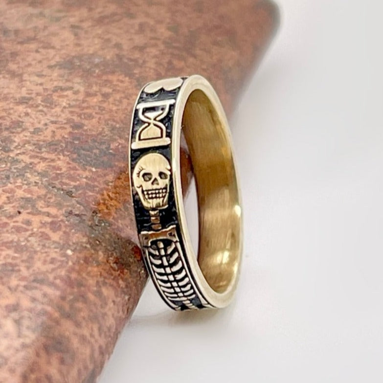 Memento Mori Yellow Gold Vintage Gothic Ring - Pretty Savage Jewellery
