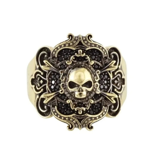 Skull 14ct Yellow Gold Plated Sterling Silver Ring - Pretty Savage Jewellery