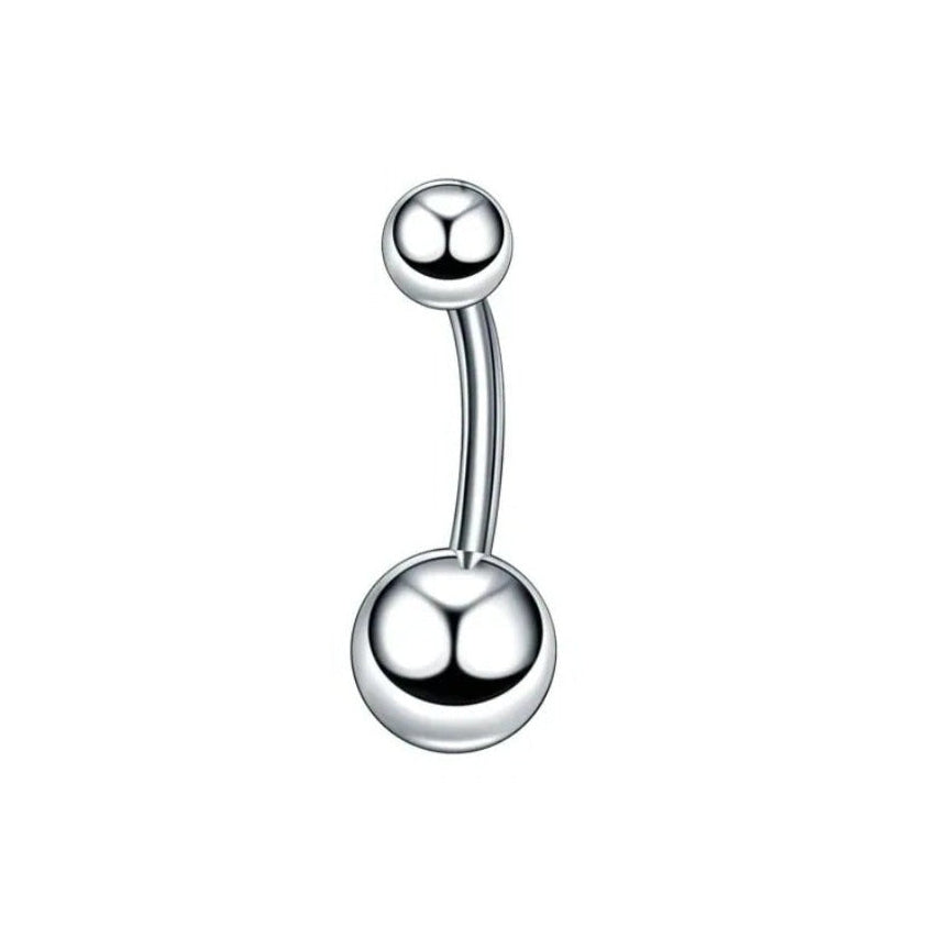 A single ball-end belly bar piercing with a titanium implant grade steel threading.