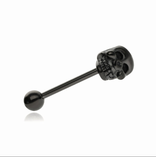 Black Skull Tongue Barbell 14G