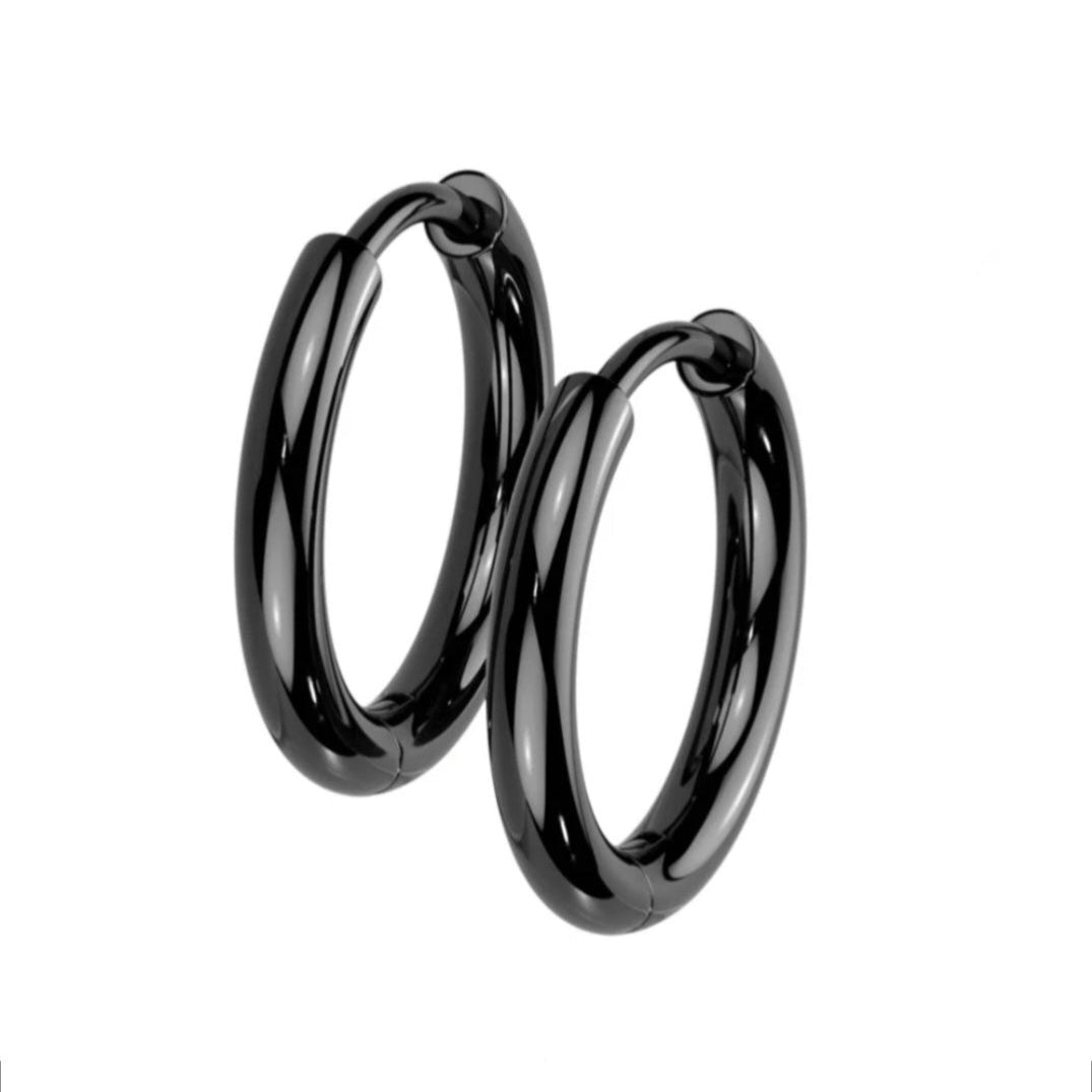 Hinged Black Hoop Earring