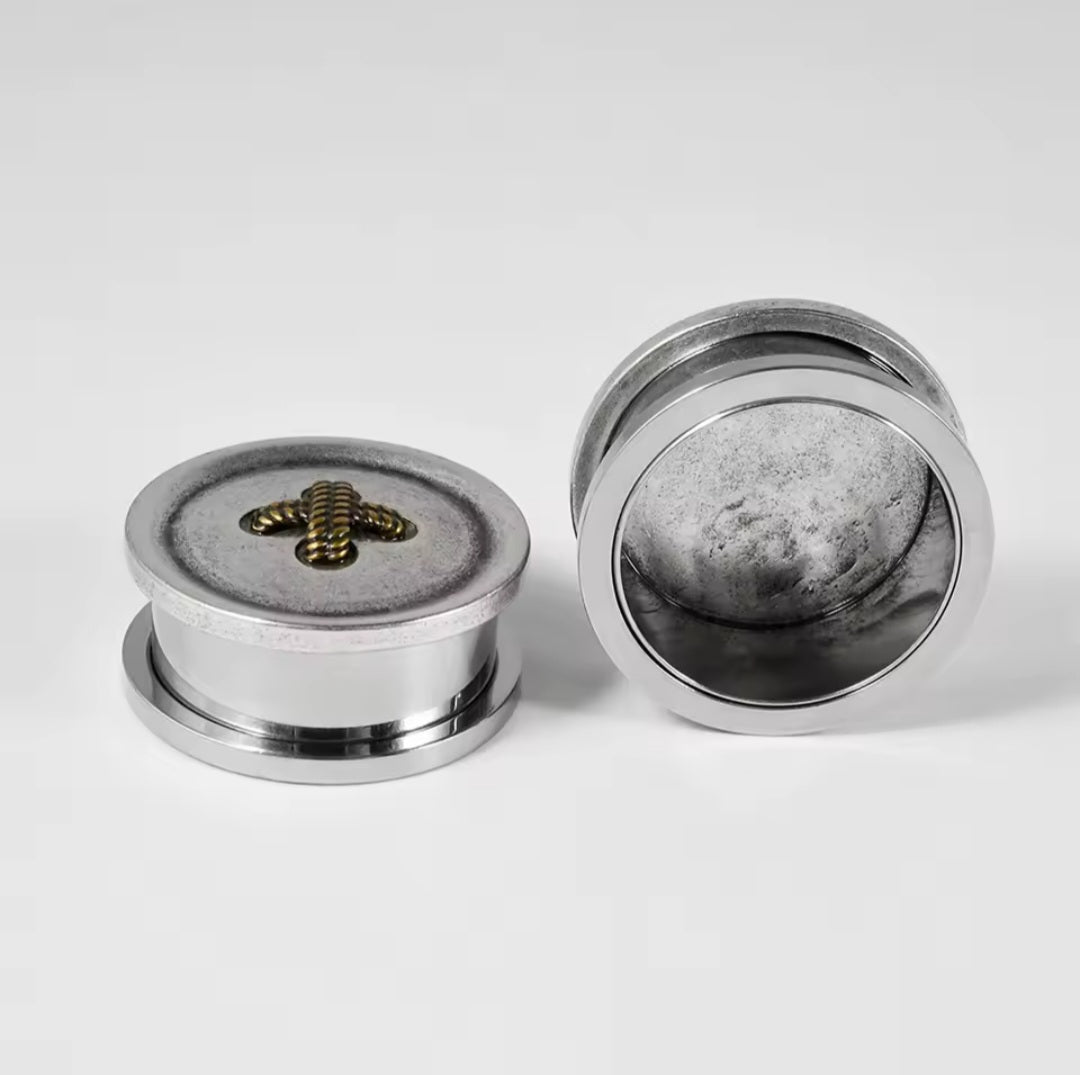 Button Antique Silver Ear Plug
