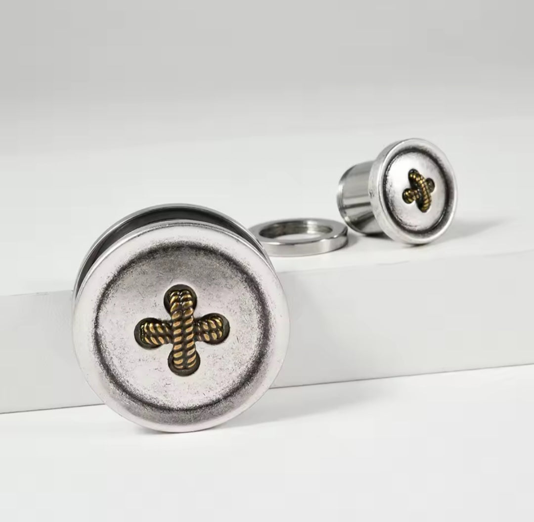 Button Antique Silver Ear Plug
