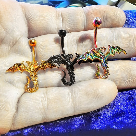 Metallic Dragon Design Belly Bars 14G