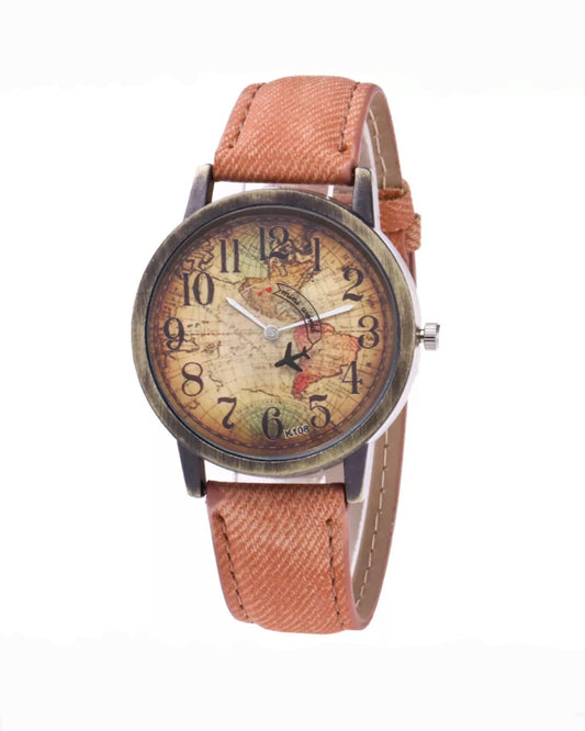 World Travel Wrist Watch With Brown Band Wrist Watch