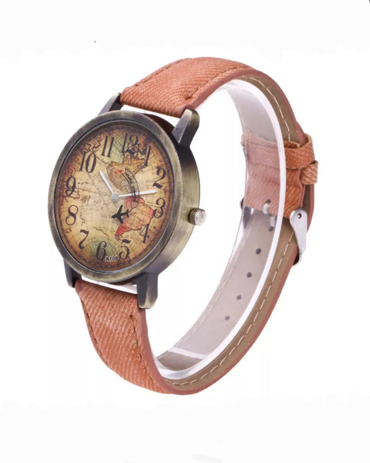 World Travel Wrist Watch With Brown Band Wrist Watch