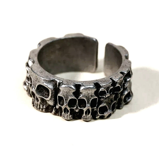 Bague ajustable en argent sterling 925 avec tête de mort noircie