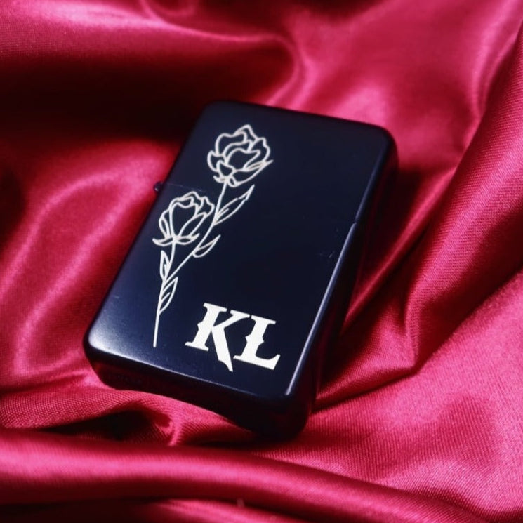 Rose Initials Engraving Flip Lighter - Pretty Savage Jewellery