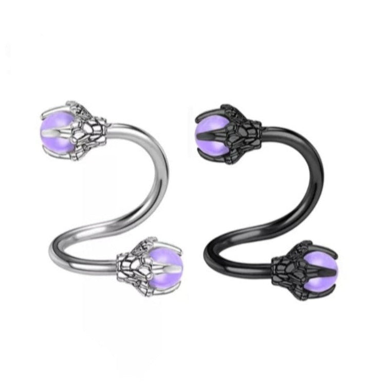 Dragon Claw Spiral Bar Halloween Body Jewellery Lip Eye Brow Ear Spooky Black And Purple Spiral Barbell - Pretty Savage Jewellery