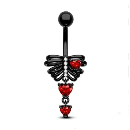 Rib Cage Belly Bar Halloween Body Jewellery Spooky Black And Red Navel Bar - Pretty Savage Jewellery