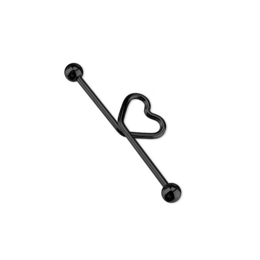 Industrial bar Heart Barbell Scaffold Bar Piercing Barbell Black 38mm - Pretty Savage Jewellery