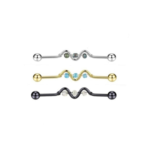 Twisted Gem Industrial bar Barbell 14G Scaffold Bar Piercing Ear Bar 38m - Pretty Savage Jewellery