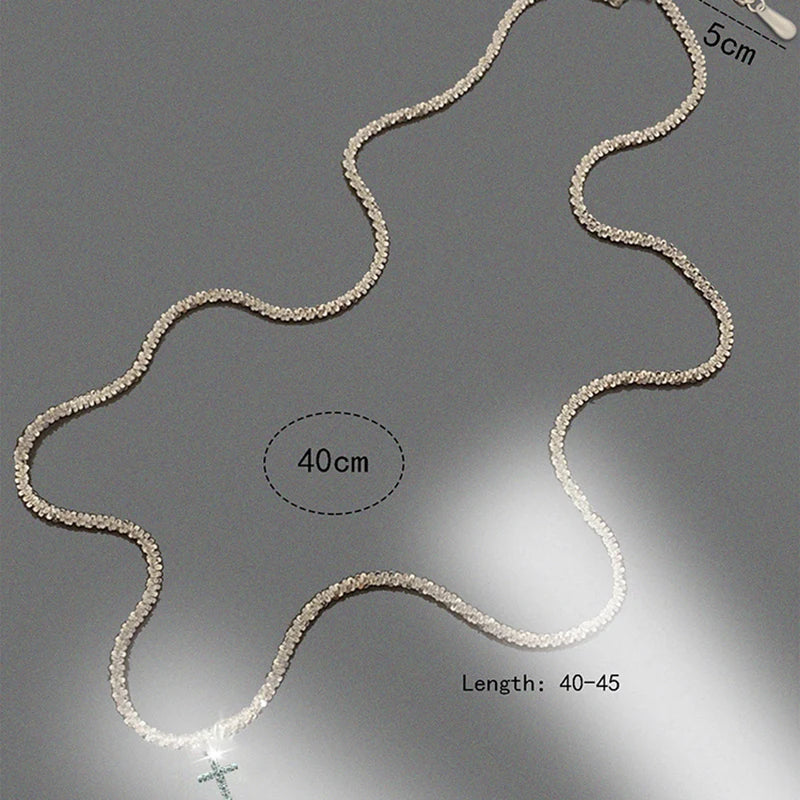 Silber Kreuz Zirkon Geometrische 925 Sterling Halskette