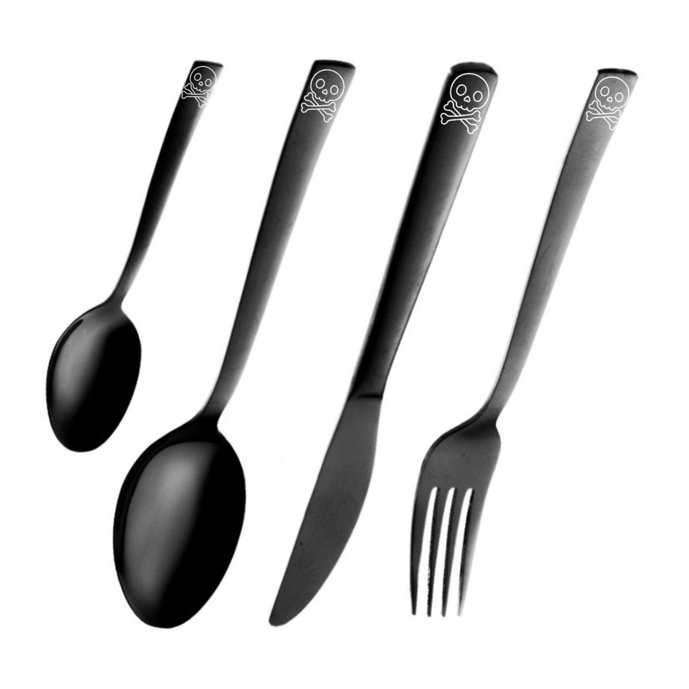 Skull Crossbones 4pc Stainless Steel Cutlery Personalise Engraving Set