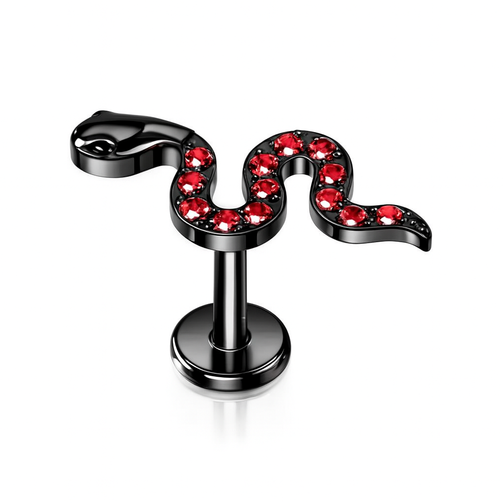 Snake Red & Black Titanium Labret Stud 16G