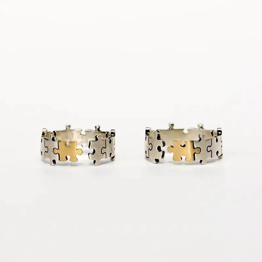 Offener, verstellbarer Ring aus Sterlingsilber mit Puzzle