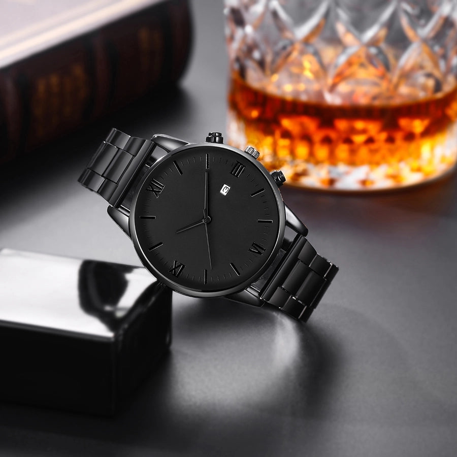 Montres à quartz pour hommes avec boucle déployante simple Business Number