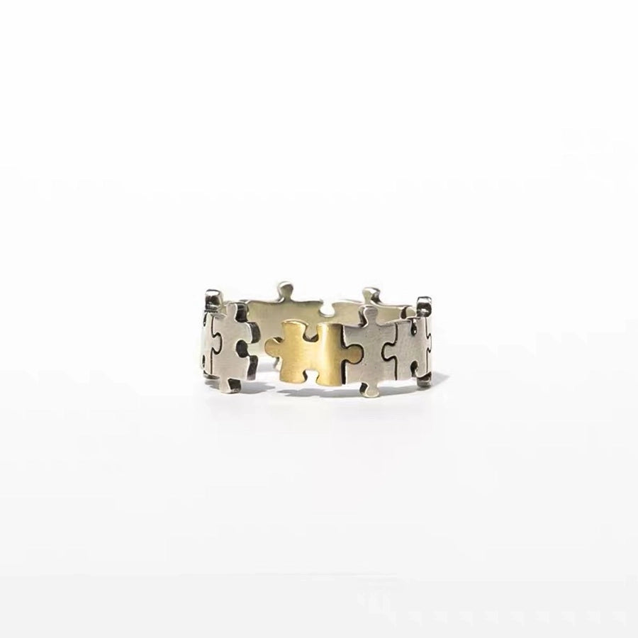 Offener, verstellbarer Ring aus Sterlingsilber mit Puzzle