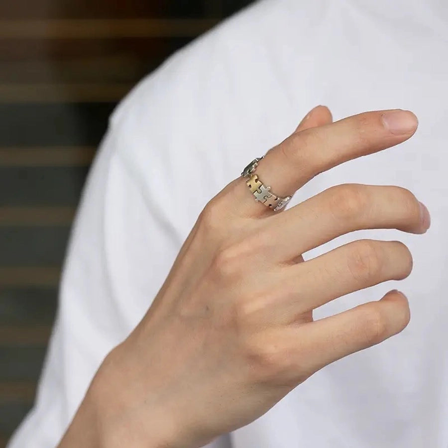 Offener, verstellbarer Ring aus Sterlingsilber mit Puzzle