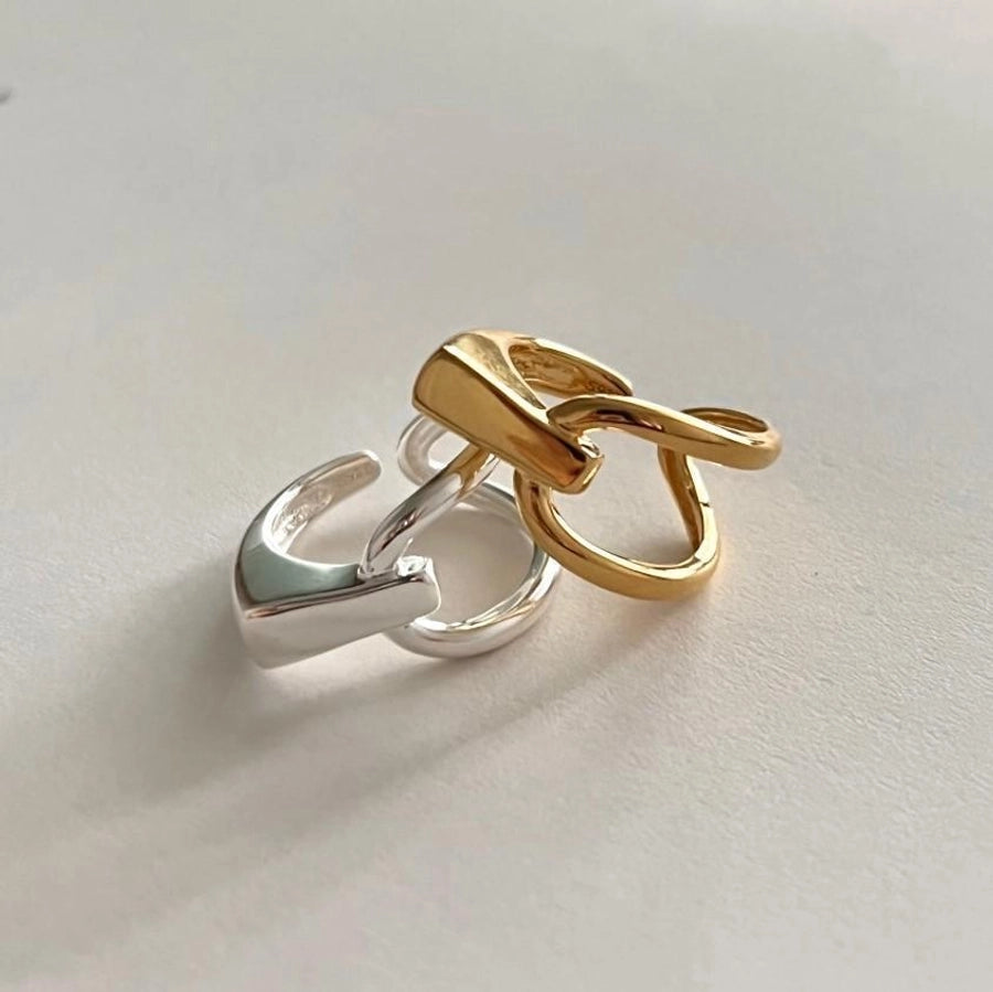 geometric 925 Sterling Silver Open Adjustable Ring
