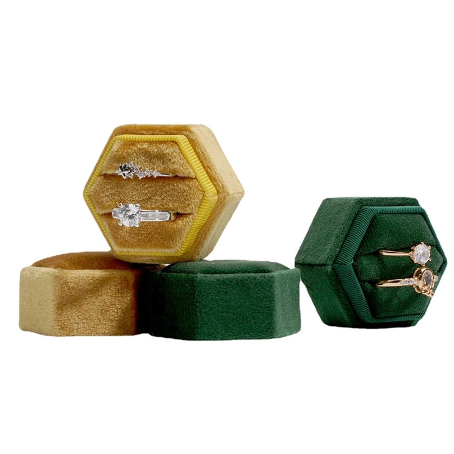 Coffret à bagues hexagonal classique en velours de style simple