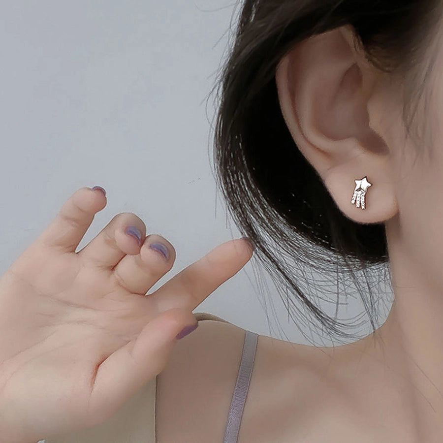Clous d'oreilles en argent sterling avec incrustation de zircons et de placage d'étoile filante