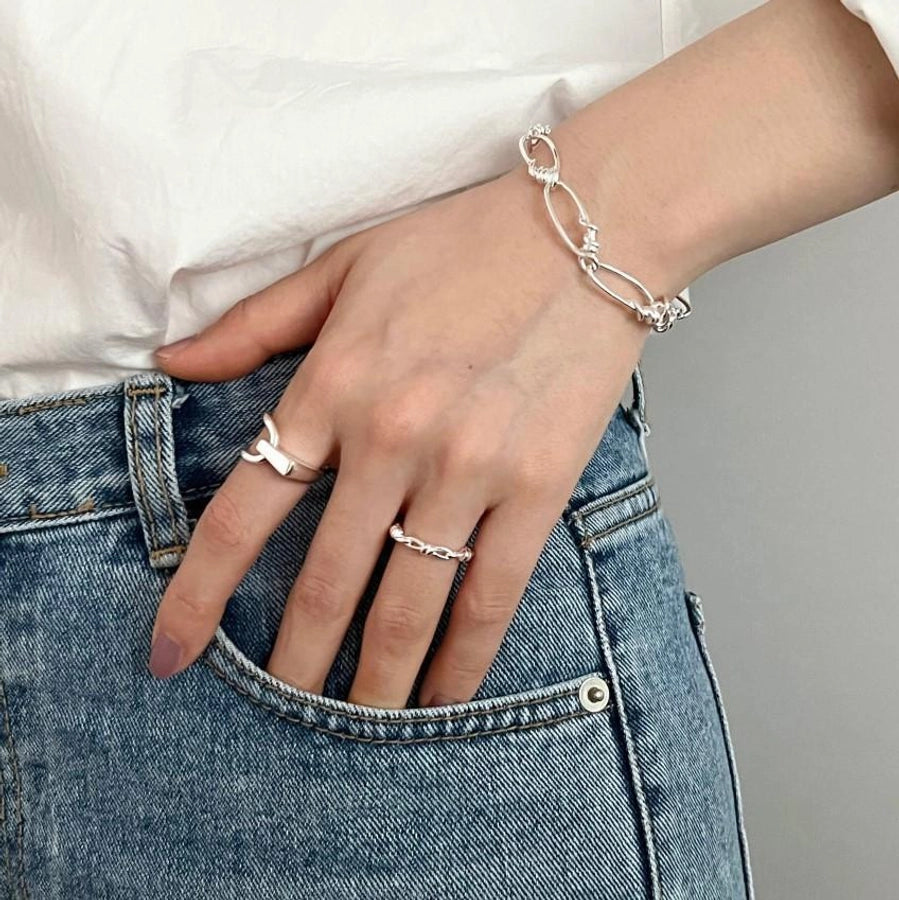 geometric 925 Sterling Silver Open Adjustable Ring