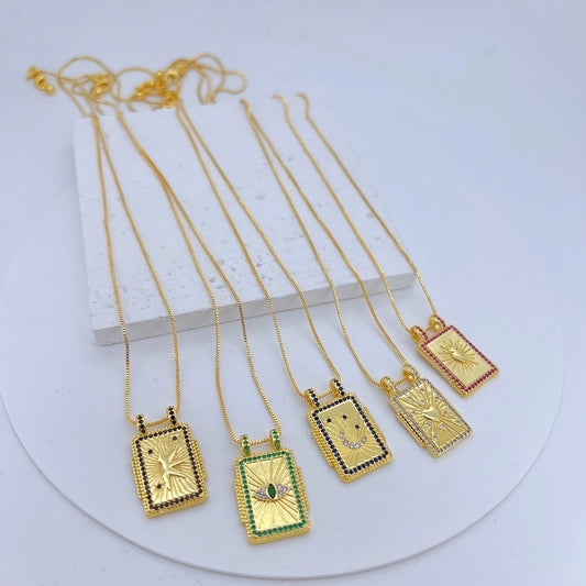 Geometrische Halskette mit Anhänger aus Kupferzirkon, 18 Karat vergoldet und poliert