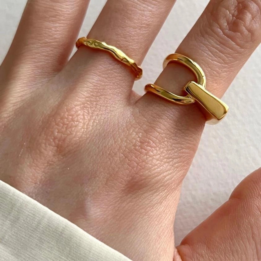 geometric 925 Sterling Silver Open Adjustable Ring