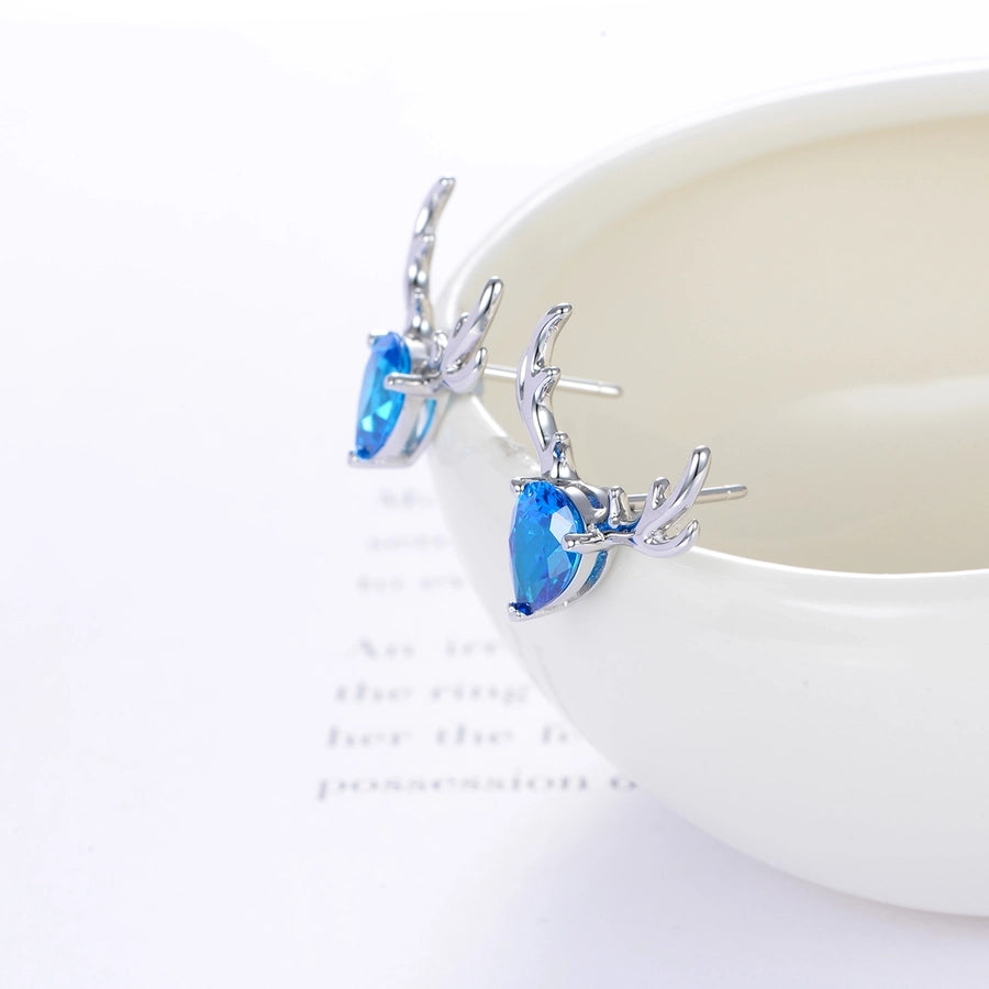 Clous d'oreilles en argent sterling plaqué rhodium avec cornes de cerf en zircon