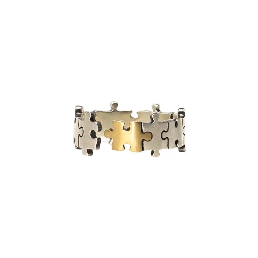 Offener, verstellbarer Ring aus Sterlingsilber mit Puzzle