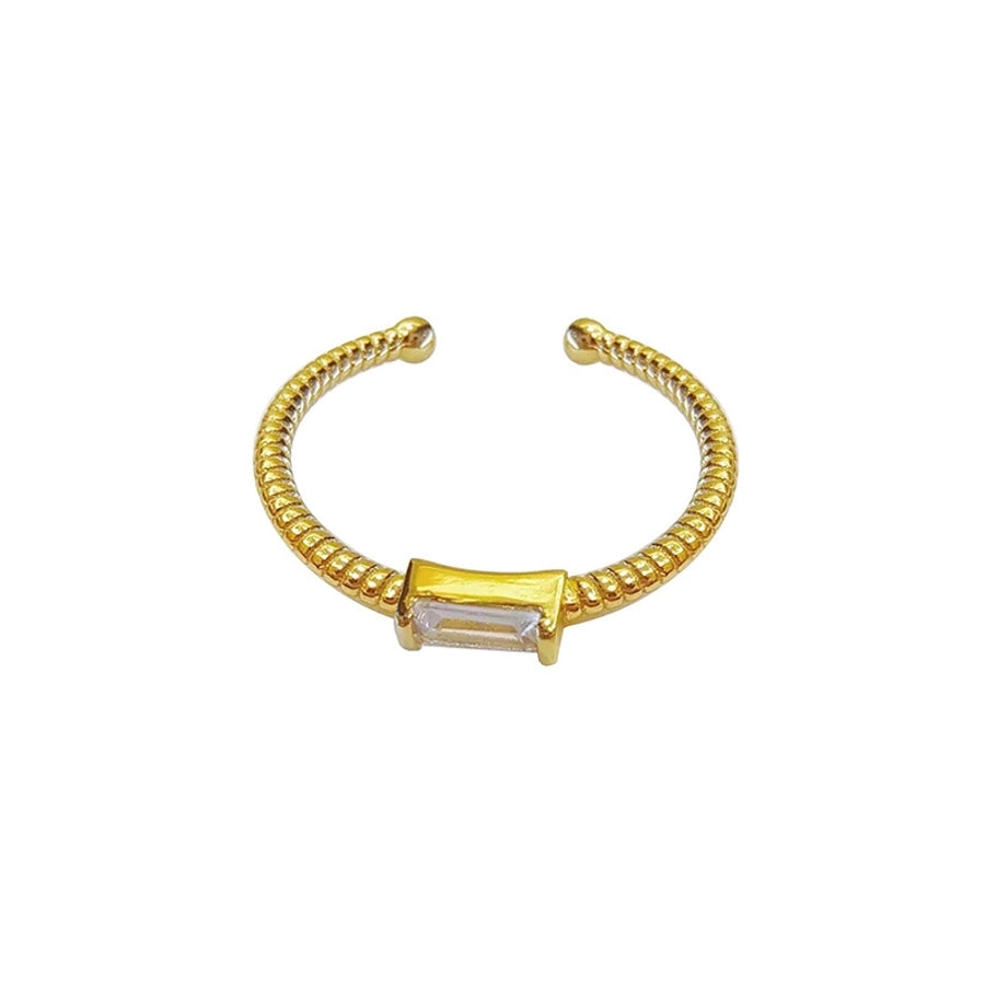 Rechteckiger Sterlingsilber-Ring mit polierter Zirkonia-Einlage