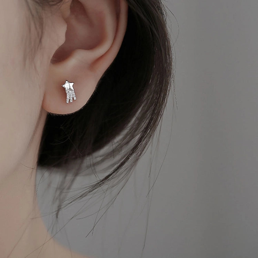 Clous d'oreilles en argent sterling avec incrustation de zircons et de placage d'étoile filante