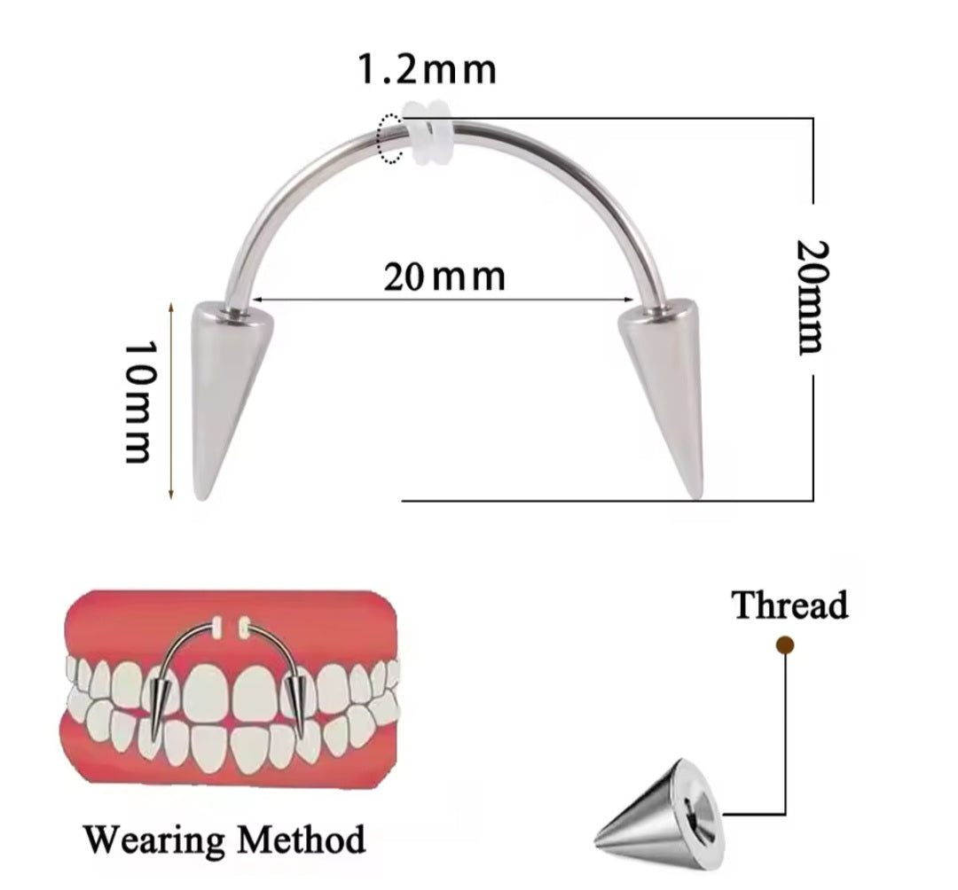 Smiley Piercing Vampire Fangs Curved Barbell 14G